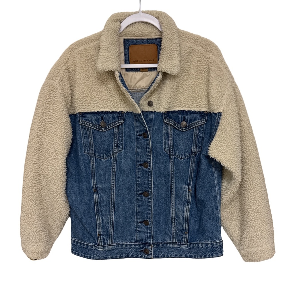American Eagle Outfitters Denim and Sherpa Women's Jacket Medium